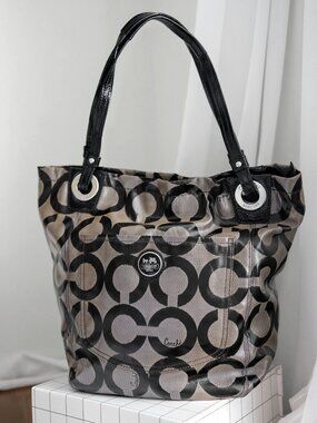 Coach Coated Canvas Alex Op Art Tote Shoulder Handbag (2000s)